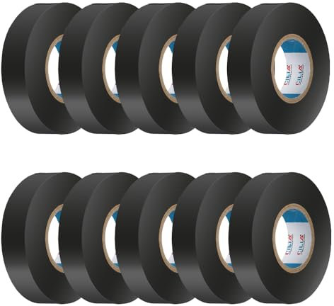 Ruban isolant électrique jaune 19mmx25m10 pièces PVC Réparer et attacher, naastro adhésif, 7couleurs Pour tensions jusqu'à 6kv, électriques professionnels, flexible, auto-extinguent (Noir)