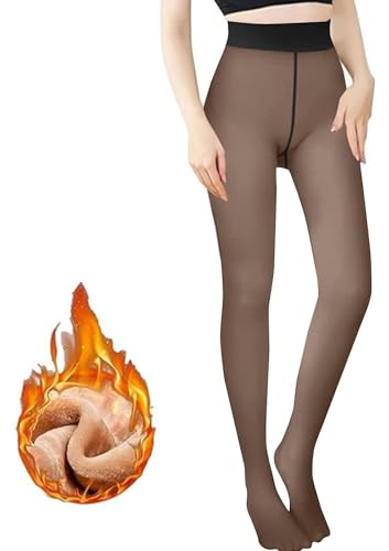 Générique Collant Polaire Femme Effet Transparent-Collant Thermique Épais Legging Polaire Chaud Hiver Collants à Taille Haute et Doublés Grande Taille
