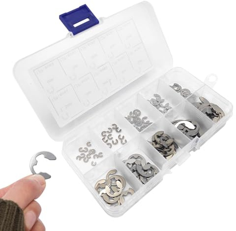 Lot de 120 anneaux de sécurité en acier inoxydable - Anneaux de sécurité internes - Clips E - Assortiment de rondelles de sécurité - Fixation externe - 10 tailles