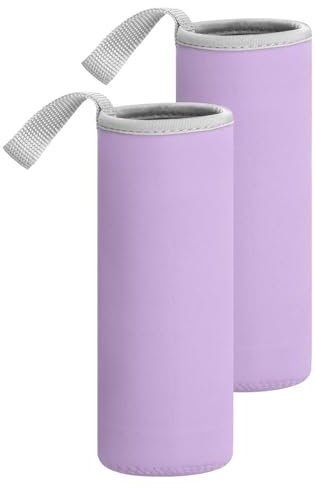 sourcing map 2 fundas de neopreno para botella de agua, 18.5 onzas, aisladas, bolsa de transporte plegable para botella de bebida con asa, color morado claro