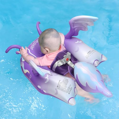 Swimbobo Baby Pool Float Inflatable Infant Swimming Floats with Adjustable Seat,Size Improved Add Tail Avoid Filp Over Pool Splash & Play Toys for Kids Ages 6-36 Months (Purple Dragon)
