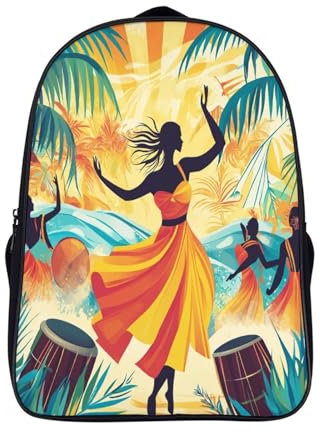 Musik und Tanz der Antillen Kinderrucksack Freizeit Rucksack Kinder Schulrucksack Teenager Abstrakt Musical Notes And Lush Palm Trees Drucken 16 inch