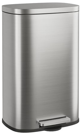 WLIVE Kitchen Bin 50L, Stainless Steel Pendal Bin with Soft Close Lid, Foot Pedal and Removable Inner Bucket, Rubbish Bin for Kitchen, Living Room, Office, Silver