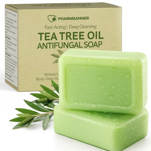 PHARMBANNER Tea Tree Soap Bar – Deep Cleansing Botanical Bar with Tea Tree, Eucalyptus & Lavender Oils – Gently Soothes Skin Prone to Discomfort, Odour, or Dryness – 2 x 116g