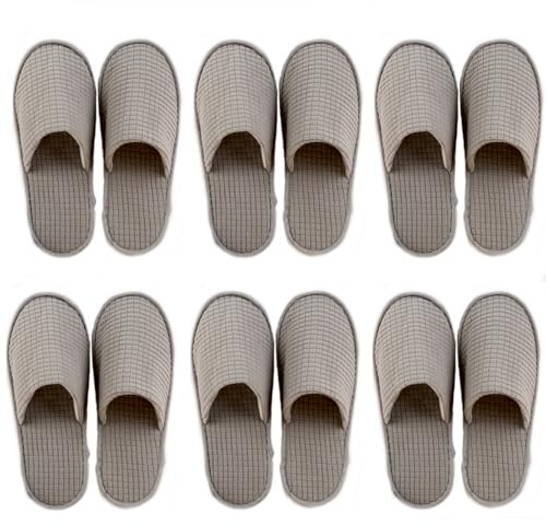 BoqiBoqi 6 Pairs Disposable Slippers Guest Spa Slippers Washable Reusable Hotel Slippers (gray, Adult, Men, One Size, Alpha, US Footwear Size System, Wide)