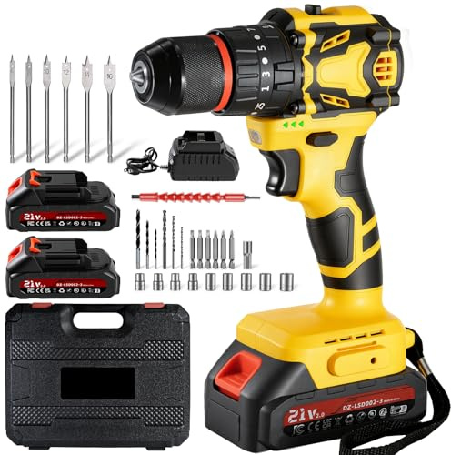 21V Bürstenlos Akkuschrauber, Akku Bohrschrauber mit 2 Akkus 2.0Ah, 70 Nm, 25+3 Drehmomentstufen, 2 Gang Cordless Screwdriver,LED-Licht,10mm Bohrfutter,Für Reparatur & DIY