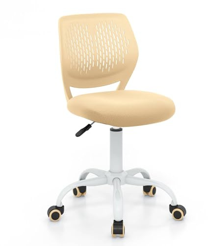 COSTWAY Kids Desk Chair, Height Adjustable Swivel Computer Chair with PU Casters & Gas Lift, Ergonomic Mesh Task Study Chairs for Boys Girls (Yellow)