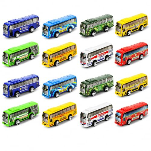 XLTXWD 16PCS Small bus Set, Little Bus, Bus Assortment of Vehicles, Eight Colour Collection, Educational Transport Themed Activity, Random Colour Selection
