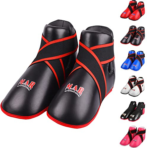 MAR | Martial Arts Foot Protector for Karate, Kickboxing, Muay Thai, K1, Taekwondo, Karate Kick Boots, Taekwondo Foot Protectors, Moulded Foam Padding and Elasticated Toe Loops (5 Colours Available)