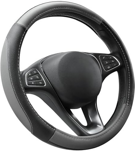 COFIT Antidérapant Couvre Volant Respirant Microfibre Cuir Couvre Volant Gris et Noir Diamètre M 37-38cm