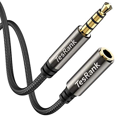 TesRank Aux Verlängerung Kabel Mikrofon 4 Polig TRRS Klinke Kopfhörer Verlängerung Stereo Audio Headset Verlängerungskabel Nylon 3.5mm Stecker klinkenkabel-2 Meter