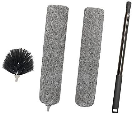 Eyeleaf 4 Pezzi Spolverino per Polvere Lavabile- Spazzola per Fessure e Ragnatele Pulizia Telescopico con Asta Estensibile Cattura Polvere per Spazi Angusti/Pavimenti/Ventilatore a Soffitto/Auto
