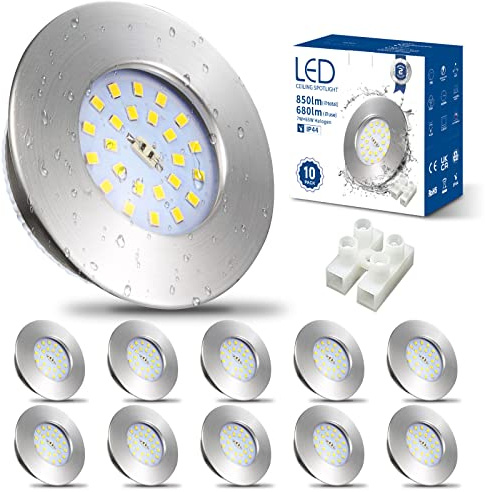 HiBay 10X 7W LED Downlights Ultra Slim Recessed Lighting IP44 Bathroom Spotlights Ceiling Spots Lights Brushed Chrome Downlighter Cool White 6000K 240V