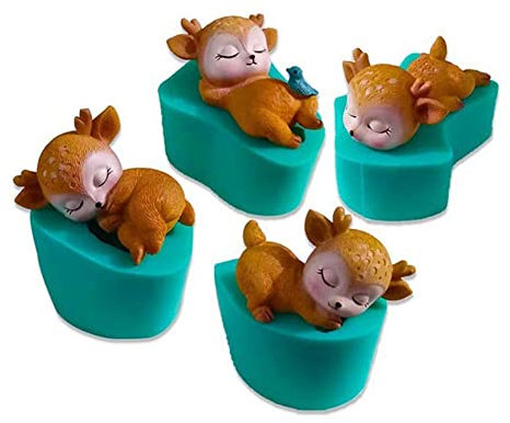 FIYSON 4 Stück 3D Hirsch Silikonform Seifenform,3D-Tierharz-Resin Silikonform,Sika Deer Silikon Seife Kerzenformen Für DIY Kerze Seife Handwerk Dekorationen & 3D Simulation Handwerk (4 Stück)