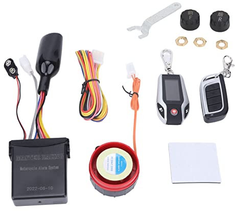 2-Wege-Auto-Sicherheitssystem, Motorrad-Alarmanlage, Diebstahlschutz, Multifunktions, Wasserdicht, Automatische Verriegelung, 12 V, Universell FüR Offroad-Elektrofahrzeuge (mit Reifendruckprüfer)