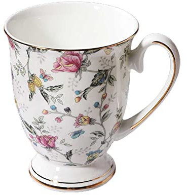 Fleurs Vintage Céramique Tasse, 350ml, Tasse À Café en Porcelaine de style européen, Mug avec motif oiseau, Tasses à fleurs, Tasse à thé, Tasses à café, pour Les Boissons Chaudes Et Froides (Style 1)