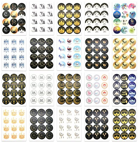 TOPJOWGA Eid Mubarak Aufkleber, 240PCS Muslimischen Ramadan Aufkleber, Rund Geschenkaufkleber Selbstklebende Ramadan Sticker, Eid Mubarak Etiketten Aufkleber für Ramadan Muslim Party Dekoration