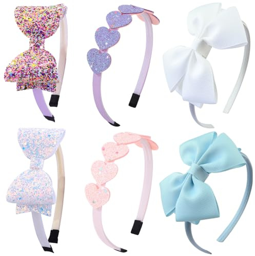 Ooosonlu Toddler Headband with Bow - Glitter Headband for Girls - 6 Pack - Butterfly Pattern - Party Occasion - Plastic Material - One Size - Female - Hair Styling - Securing Hair