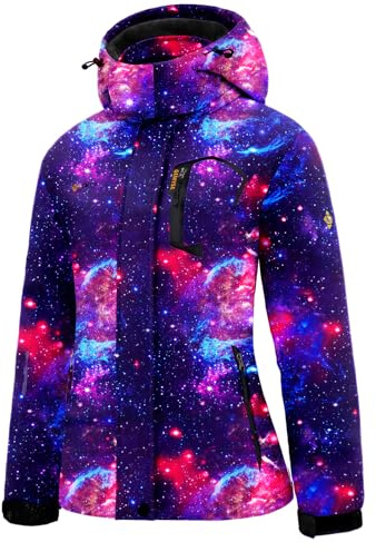 GEMYSE Donna Giacca da Sci Calda Antivento Impermeabile Giubbotto con Cappuccio Rimovibile per Snowboard(Stella Blu Navy,L)