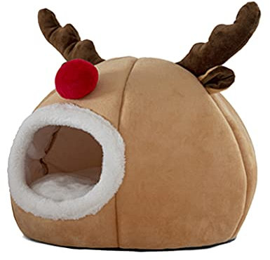 Xuancai Katzenhöhle für den Innenbereich, klein bis groß, für Katzen, waschbar, abnehmbar, weich, weihnachtliches Rentierzelt