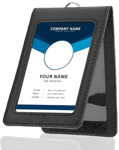 brileze Badge Holder Vertical PU Leather ID Card Holder with Clear Window Minimalist Travel Credit Wallet Case for Work, Bus Pass and Metro, Black