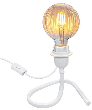 Table Lamp Base, E27 Lamp Holder with 240CM Cable, Bulb Holder with Plug, Stable Triangular Iron Bracket, Industrial Retro White Metal Bedside Table Lamp for Bedroom Desk, DIY Lampshade(No Bulb)