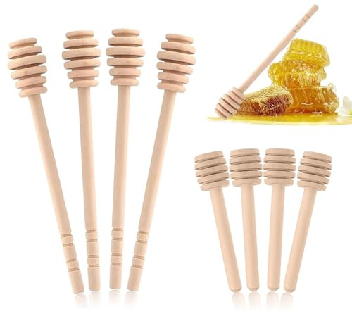 Lot de 8 cuillères à miel en bois, Cuillère Miel Bois, deux tailles d'agitateurs en bois pour tremper le miel, qui ne se détache pas facilement, facile à nettoyer