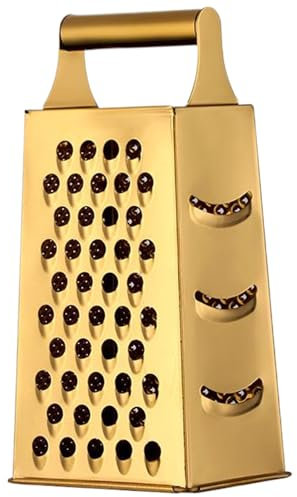 Rallador de queso, rallador de acero inoxidable con 4 lados y manejar grárese de verduras de 9.3 pulgadas de altura para cocina, queso, verduras, papas, oro de jengibre.