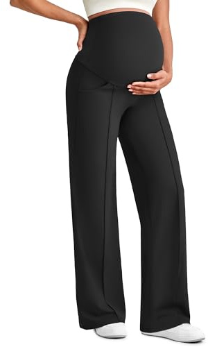 G4Free Wide Leg Maternity Trousers Over Bump Women Maternity Clothes High Waisted Soft Stretchy Pregnancy Work Yoga Pants with Pockets(Black,L,30)