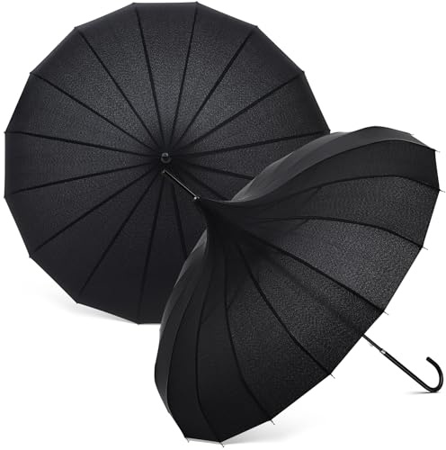 Queekay 2 Pcs Gothic Pagoda Umbrella 36 Large Retro Parasol for Rain or Sun, Wedding Umbrella, Vampire & Gothic Lover Gifts(Pure Black)