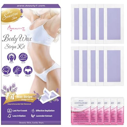 Beauty7 Strisce di cera fredda, per il corpo, gambe, bikini, strisce di cera per la depilazione per tutti i tipi di pelle sensibile, lavorazione perfetta, depilazione a lunga durata, 20 strisce di