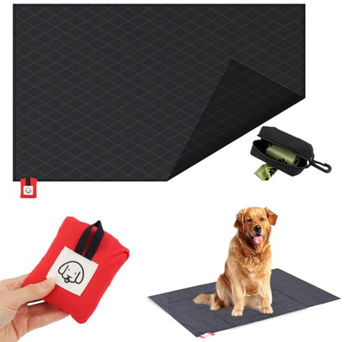 FIDWALL Manta Impermeable para Perros, 110x70 cm, se pliega en Alfombrilla de Viaje (7x9x4 cm), Nailon, Manta de Camping portátil con Bolsa para excrementos