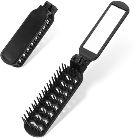 2 Pack Folding Hair Brush, Travel Brush with Mirror & Anti-static Design for Women & Men, (Black)