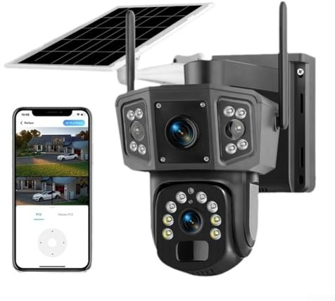 Doppia lente a energia solare, telecamera di sicurezza Wi-Fi, per esterni, risoluzione 1440P, visione notturna colorata, rilevamento del movimento, 12 m, IP66, impermeabile, pannello solare, batteria