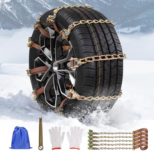 Cadenas Coche Nieve, Cadenas de Nieve para Coche 10 Piezas, Cadenas Nieve Universales Emergencia para Vehículos Coches SUV Tamaño del Neumático 165-265 mm, Snow Chains - Máximo Agarre y Montaje Fácil