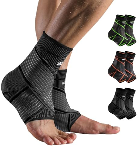 ZAHRVIA Fotledsbandage med 3D-stickning - Justerbar ankelbandage för plantarfascit & Akillessena - Andningsbar fotbandage för sport & vardag (1 par) (Svart, Medium)