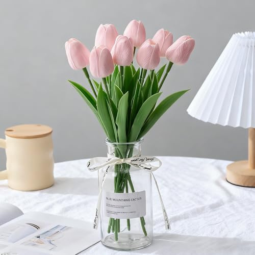 Probuk 10pcs Tulipanes Artificiales Rosas en Ramos - Afecto Tierno y Romance Sutil, Decoración para Día de la Madre, Salón, Boda & Habitación Infantil