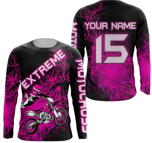 Custom Motocross Jersey Men Women Kid Upf30+ Freestyle Dirt Bike Racing Shirt Youth Boys Off-Road Motorcycle (Pink)