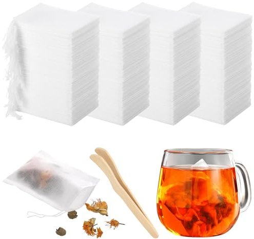 600 Sachet The a Remplir Jetable avec Cordon de Serrage 7×9CM Filtre a The | Avec Clip Bambou Pratiques et Faciles À Utiliser Sachet de The a Remplir Jetable pour Thé en Vrac Vanille Café Infuseur Thé