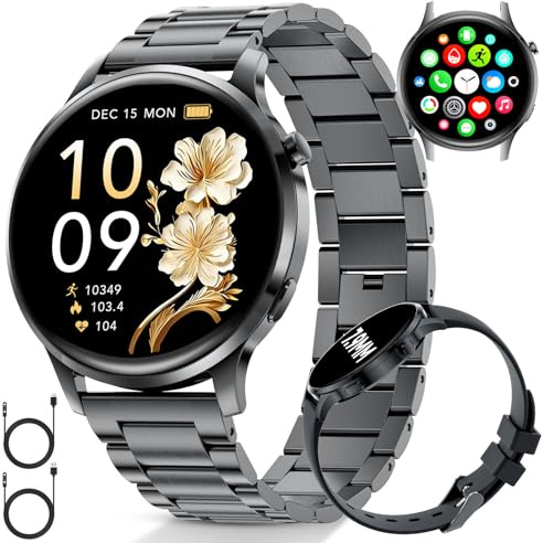 SUNKTA Montre Connectée Femme 7,9mm Ultrafin 1,32 AMOLED Appel Bluetooth Noir Acier Elegant Smartwatch pour Android iOS,Fréquence Cardiaque,Moniteur de Sommeil,Podomètre,Calories,100+ Mode Sport