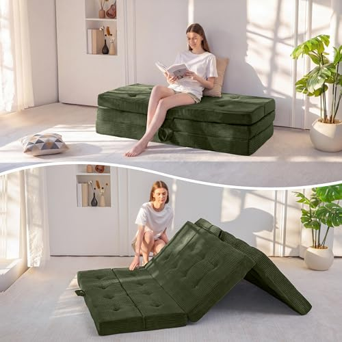 MAXYOYO Folding Mattress Double, Comfy Foldable Sofa Couch Bed, Guest Mattress with Handles Floor Futon Sofa Bed for Guest, Foldable Topper for Camping