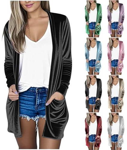 Cardigan Femme Chic et Elegant Gilet Long Vêtements Décontracté à Manches Longues Élasticité Vetement Veste Ouverte Ample Pulls