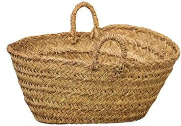 Capazo de esparto o leñero redondo, cesto para la leña o decoración Birdikus (4V, aprox. 45-50x30 cm)