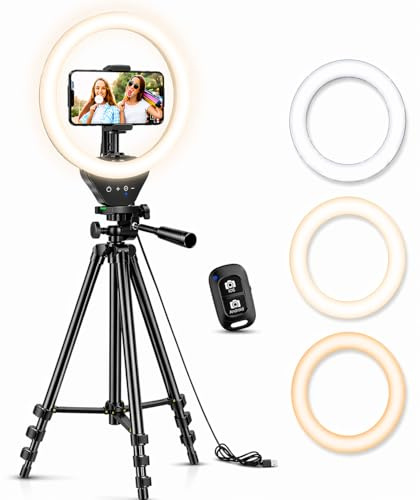 10'' Ring Light with 50'' Extendable Tripod Stand, Sensyne LED Circle Lights with Phone Holder for Live Stream/Makeup/YouTube Video/TikTok, Compatible with All Phones.