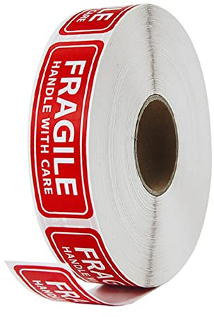 1200PCS Pegatinas Frágiles BIGKASI Etiquetas Frágiles Adhesivas de Advertencia de Color Rojo Seguro, con mango resistente con pegatinas de cuidado para el Hogar/Mudanza/Oficina/Envío (7,6 x 2,5 cm)