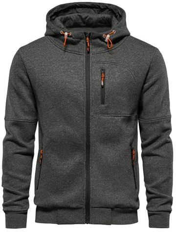 Mens Hoodie Sweatshirt Jackets Lightweight Long Sleeve Zipped Hoodie Jumper Tops Sweater Dark Grey XL