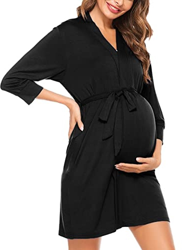SWOMOG Women's Maternity Nursing Robe Pregnancy Breastfeeding Bathrobes 3 in 1 Labor Delivery Nightgowns