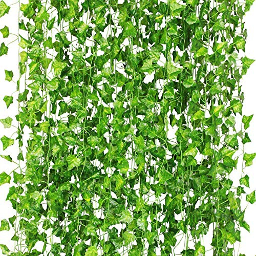 CQURE 20 Pcs 140Ft Artificial Ivy Garland Vines,Ivy Garland Fake vines UV Resistant Green Leaves Fake Plants Hanging Vine Plant for Wedding Party Garden Wall Room Decor