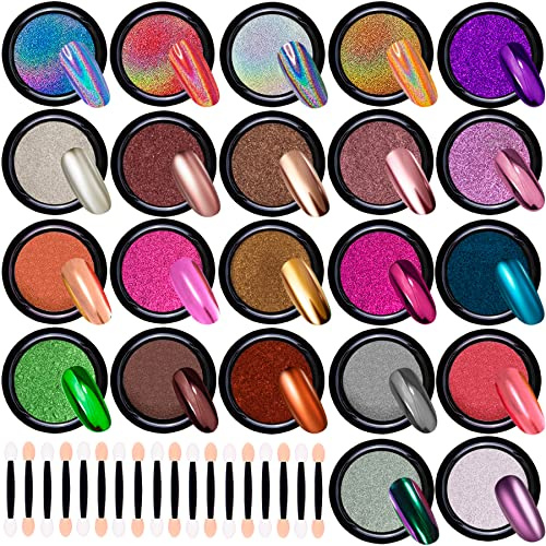Duufin 22 Boxen Set Nagelpulver, Chrom, Powder mit holografischem Glitzer, Aurora-Pulver, Meerjungfrau, Chamäleon-Pulver mit 22 Lidschattenstäbchen für Nail Art Dekoration