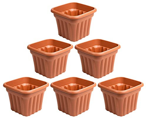 (Set of 6) 40cm Large Terracotta Plastic Square Planters Indoor/Outdoor Plant Pot Lightweight & Weather Resistant Contemporary Style Garden Planter Plant Herb Flower Pot Nursery Pot For Home